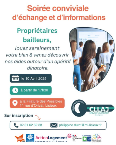 Visuel de la soirée conviviale d'échanges et d'informations propriétaires bailleurs Lisieux 2025