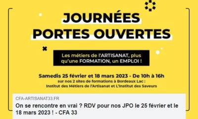 Vignette des JPO du CFA Institut des Métiers de l’Artisanat de Bordeaux 2023